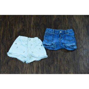 Girls Denim Jean Short Lot of 2 Size 3T Easy Peasy Old Navy Adjustable Flowers